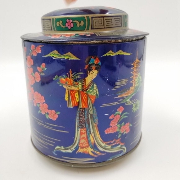 Japan Theme Tea Tin Daher Long Island Vintage Canister England 5.5" Tall w/Lid - Picture 3 of 14